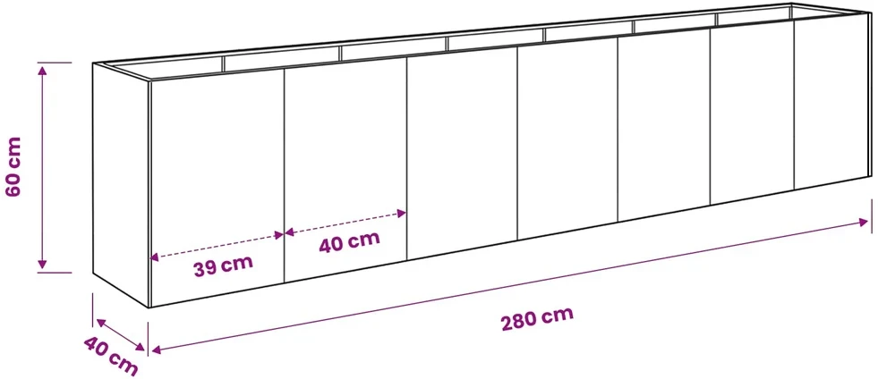 Sodo vazonas Sidabrinė 280 x 40 x 60 cm Galvanizuotas plienas