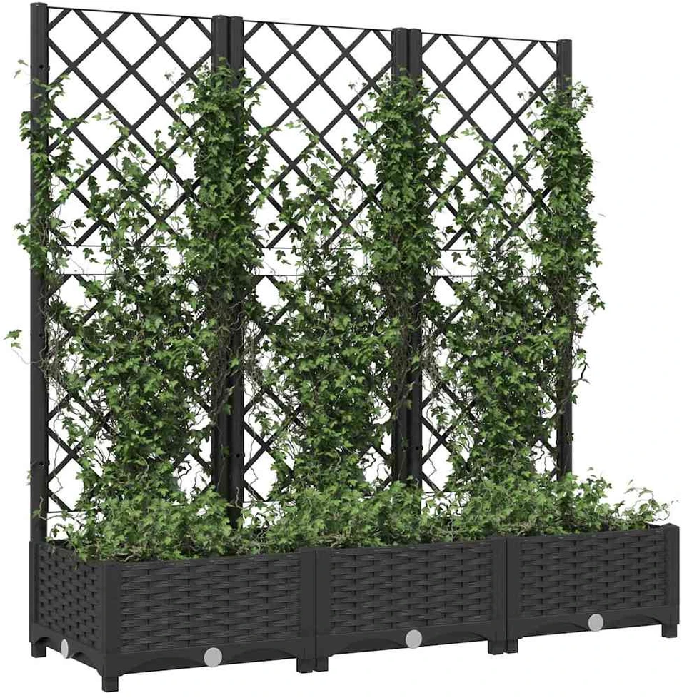 Sodo lovelis su treliažu, juodos spalvos, 120x40x121,5cm, PP