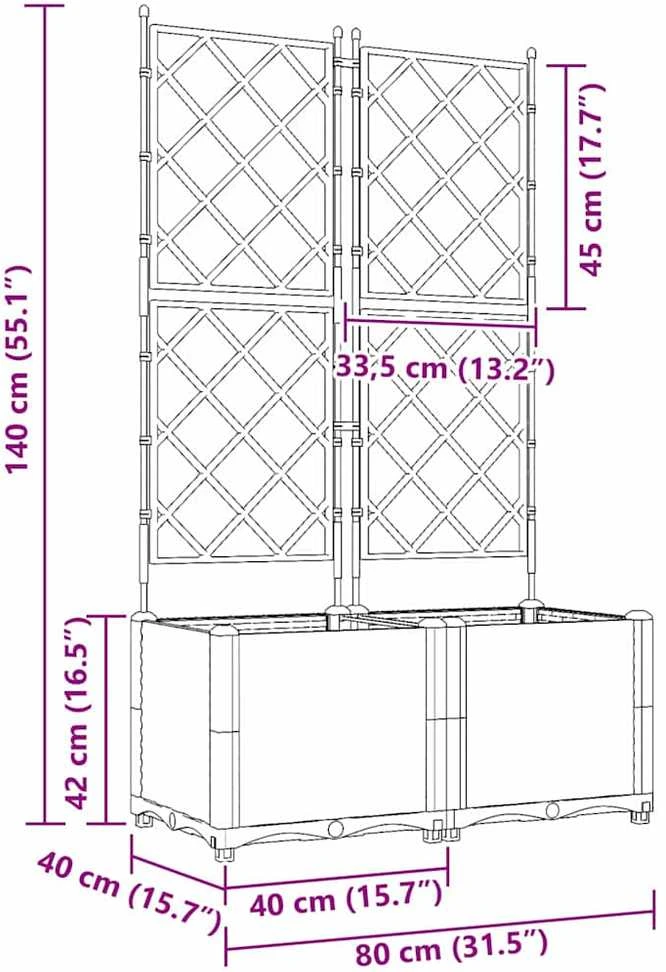 Sodo vazonas 2 vnt. Šviesiai pilka 80 x 40 x 143 cm PP