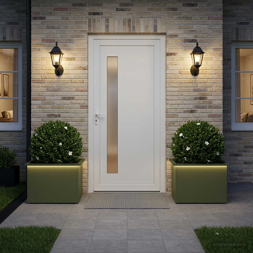 Sodo vazonas su LED 2 vnt. Alyvuogių žalia 40 x 60 x 40 cm
