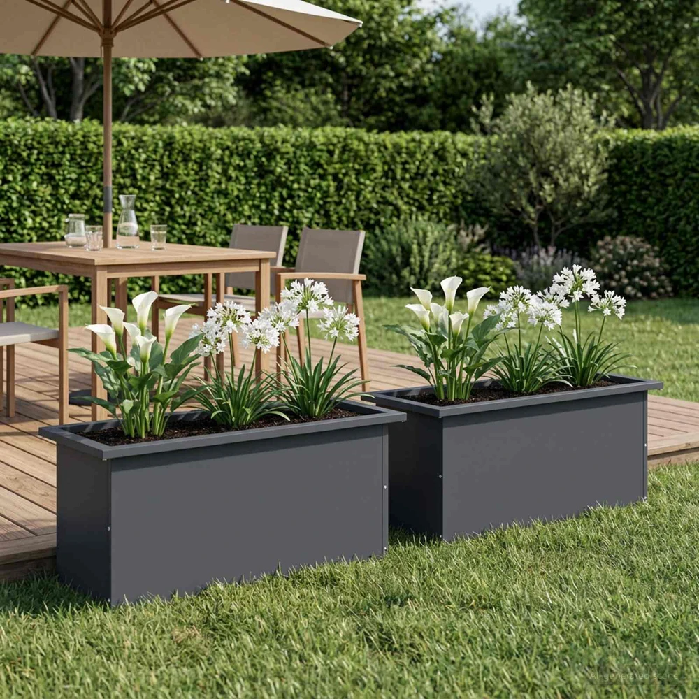 Sodo vazonas su LED 2 vnt. Antracitas 30 x 80 x 30 cm Plienas