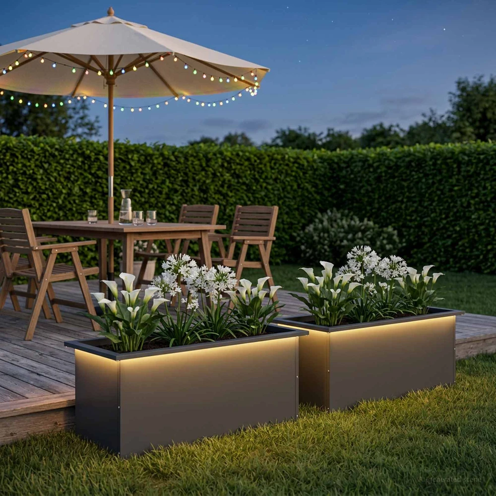 Sodo vazonas su LED 2 vnt. Antracitas 40 x 80 x 40 cm Plienas