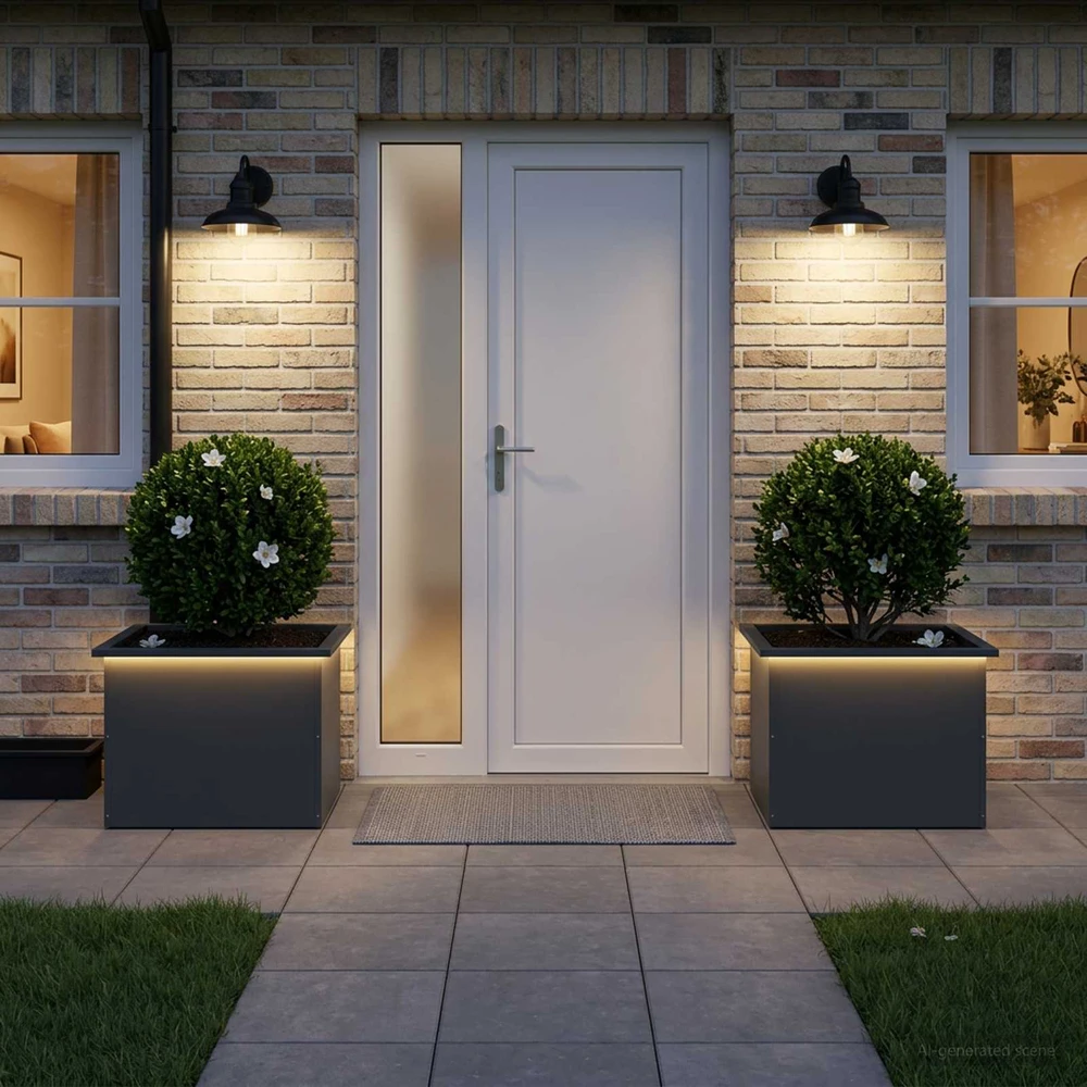 Sodo vazonas su LED 2 vnt. Antracitas 40 x 60 x 40 cm Plienas