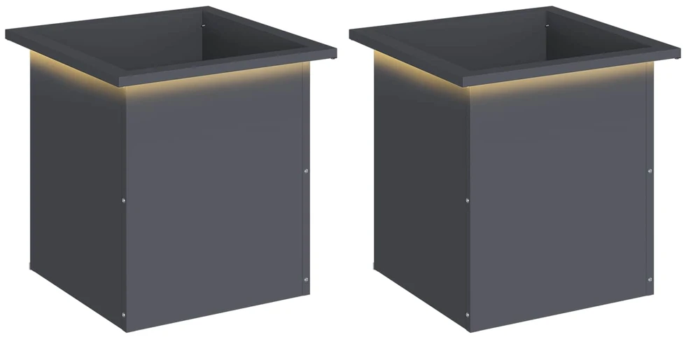 Sodo vazonas su LED 2 vnt. Antracitas 40 x 40 x 40 cm Plienas