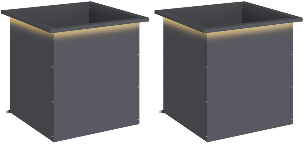 Sodo vazonas su LED 2 vnt. Antracitas 50 x 50 x 48 cm Plienas
