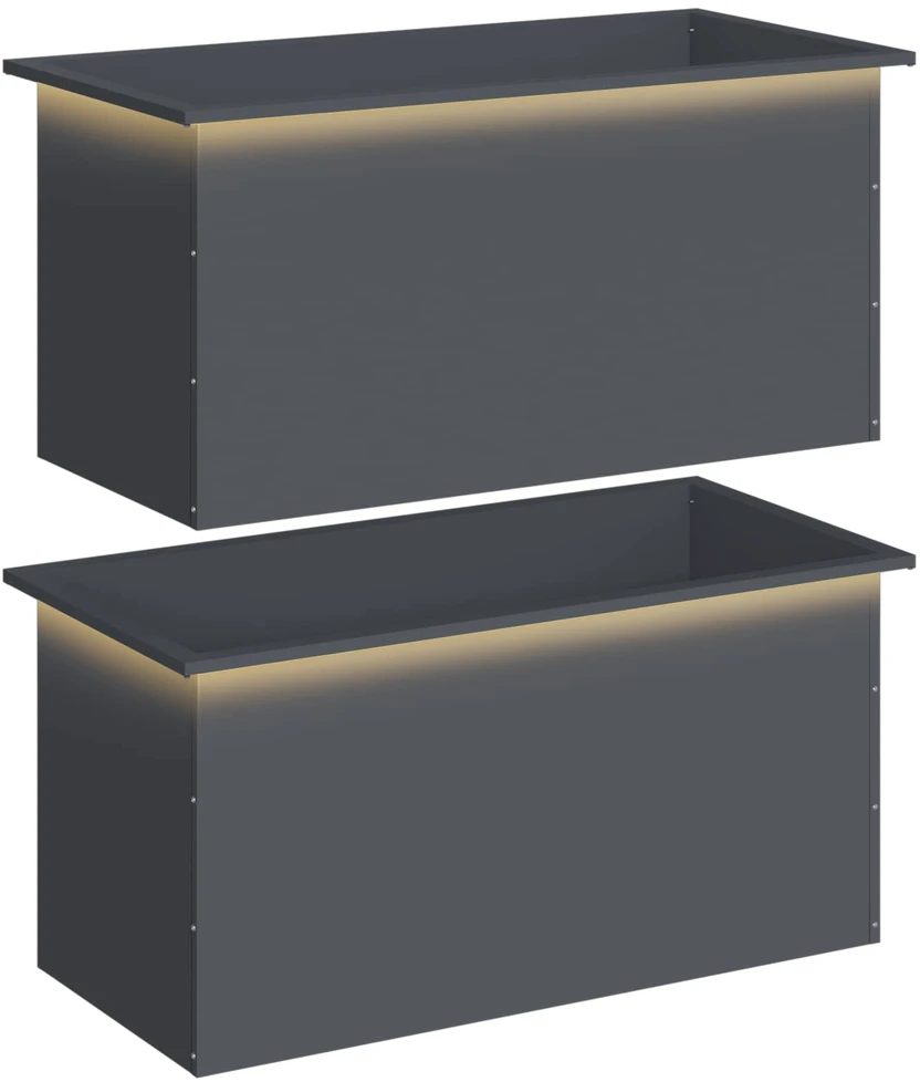 Sodo vazonas su LED 2 vnt. Antracitas 50 x 100 x 48 cm Plienas