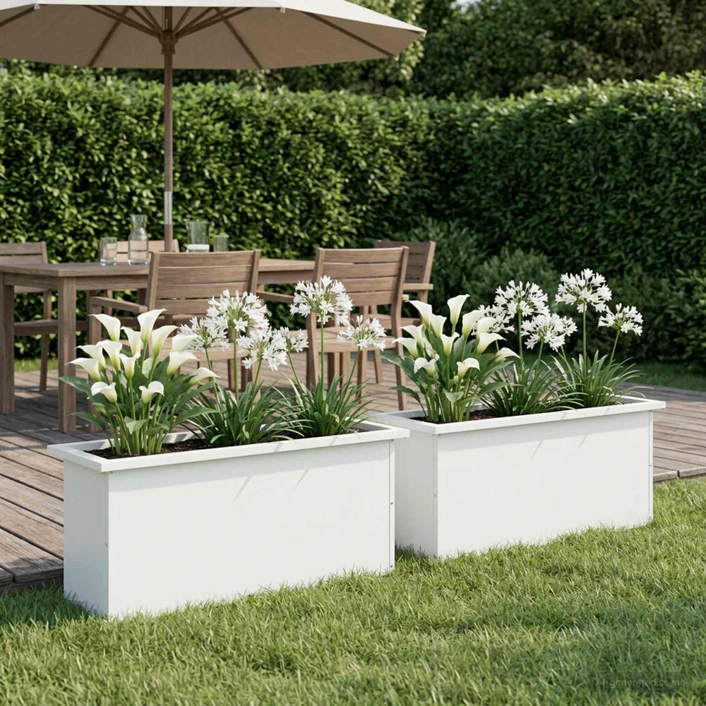 Sodo vazonas su LED 2 vnt. Balta 30 x 100 x 30 cm Plienas