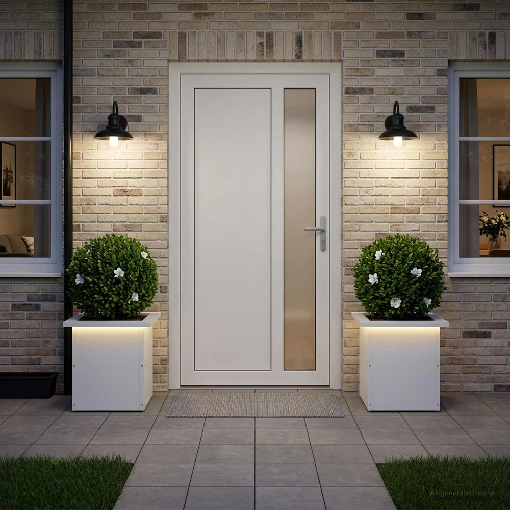 Sodo vazonas su LED 2 vnt. Balta 30 x 30 x 30 cm Plienas
