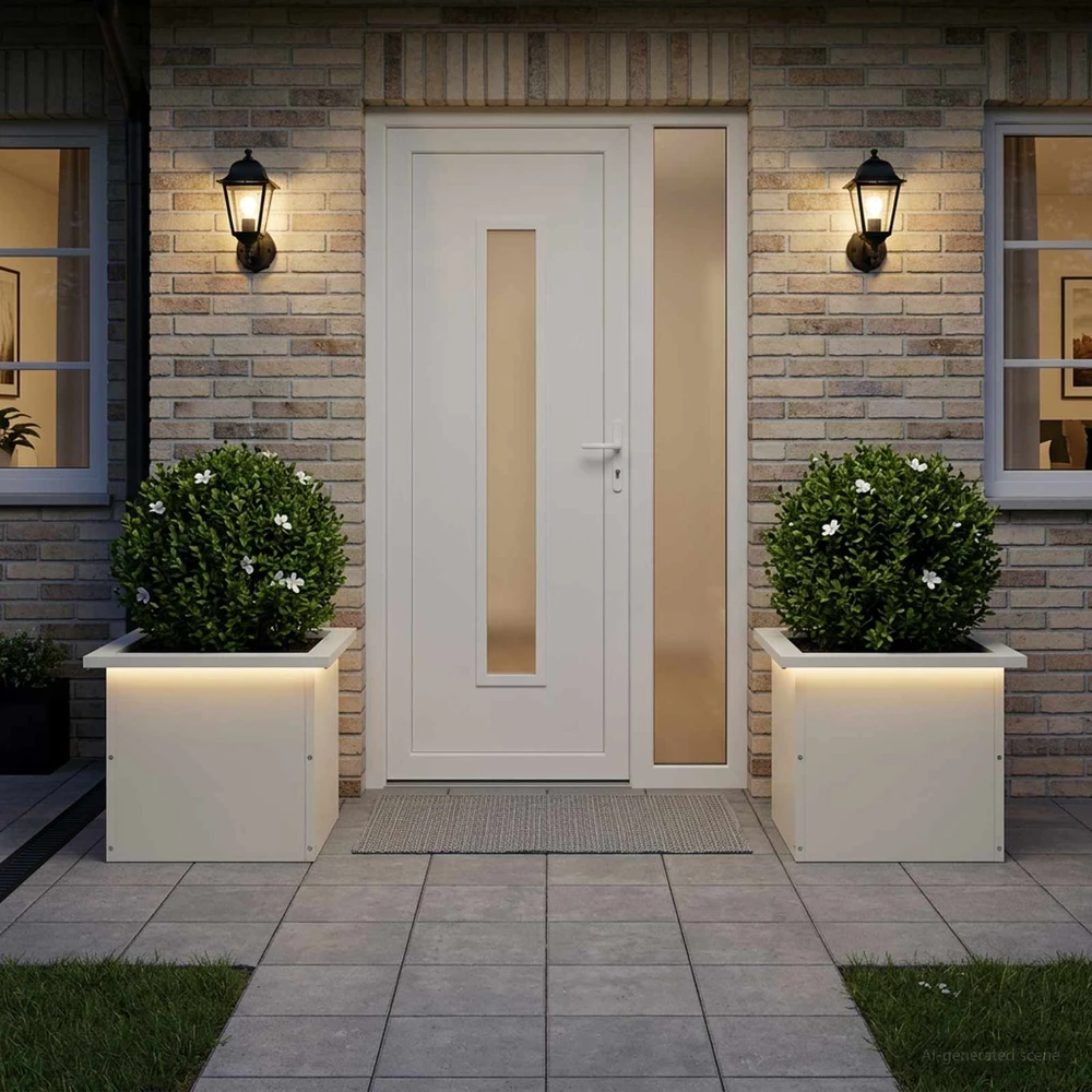 Sodo vazonas su LED 2 vnt. Balta 30 x 40 x 30 cm Plienas