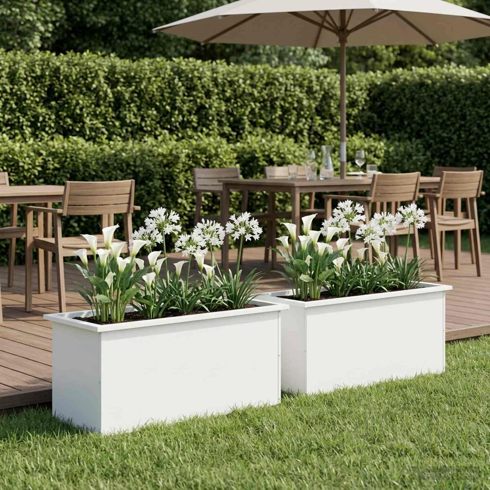 Sodo vazonas su LED 2 vnt. Balta 40 x 100 x 40 cm Plienas