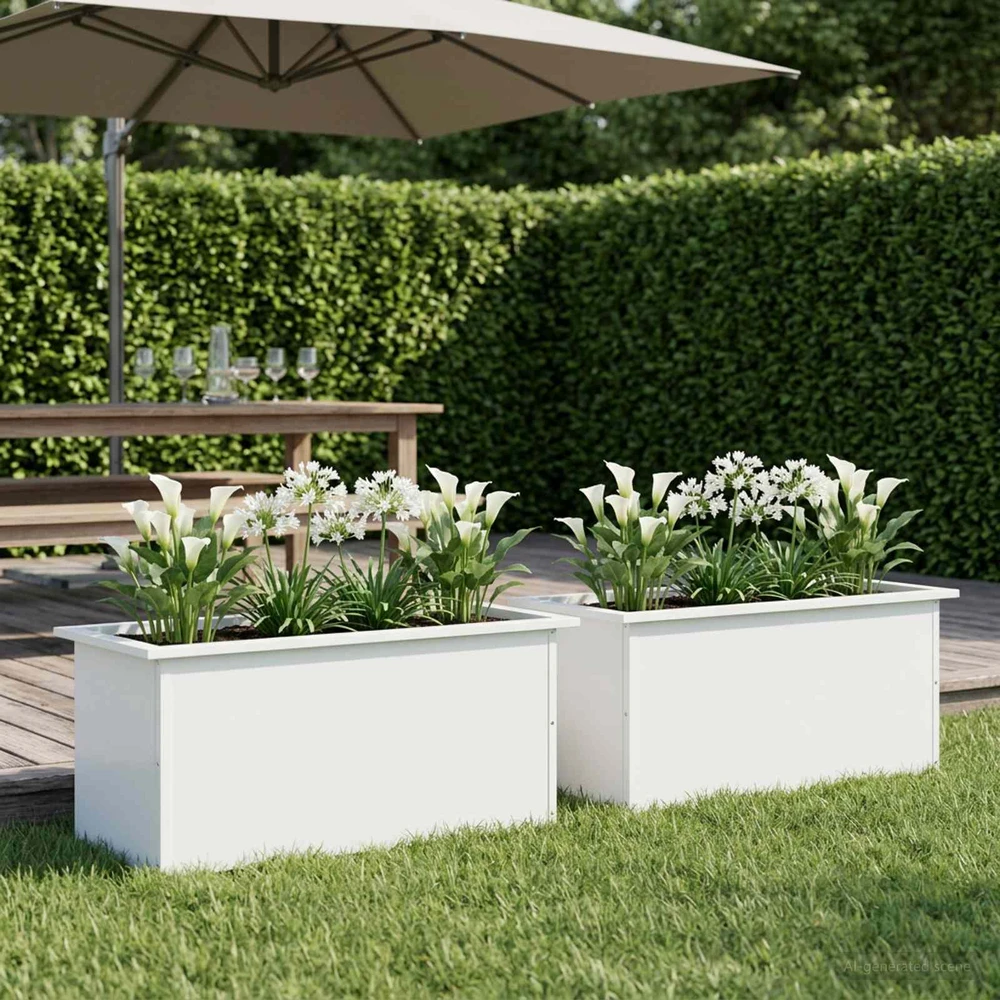 Sodo vazonas su LED 2 vnt. Balta 40 x 80 x 40 cm Plienas