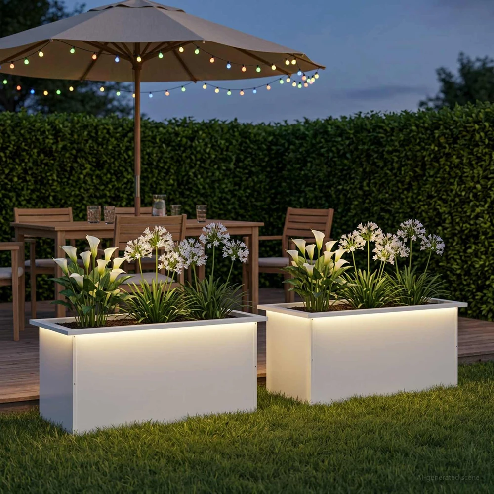 Sodo vazonas su LED 2 vnt. Balta 40 x 80 x 40 cm Plienas
