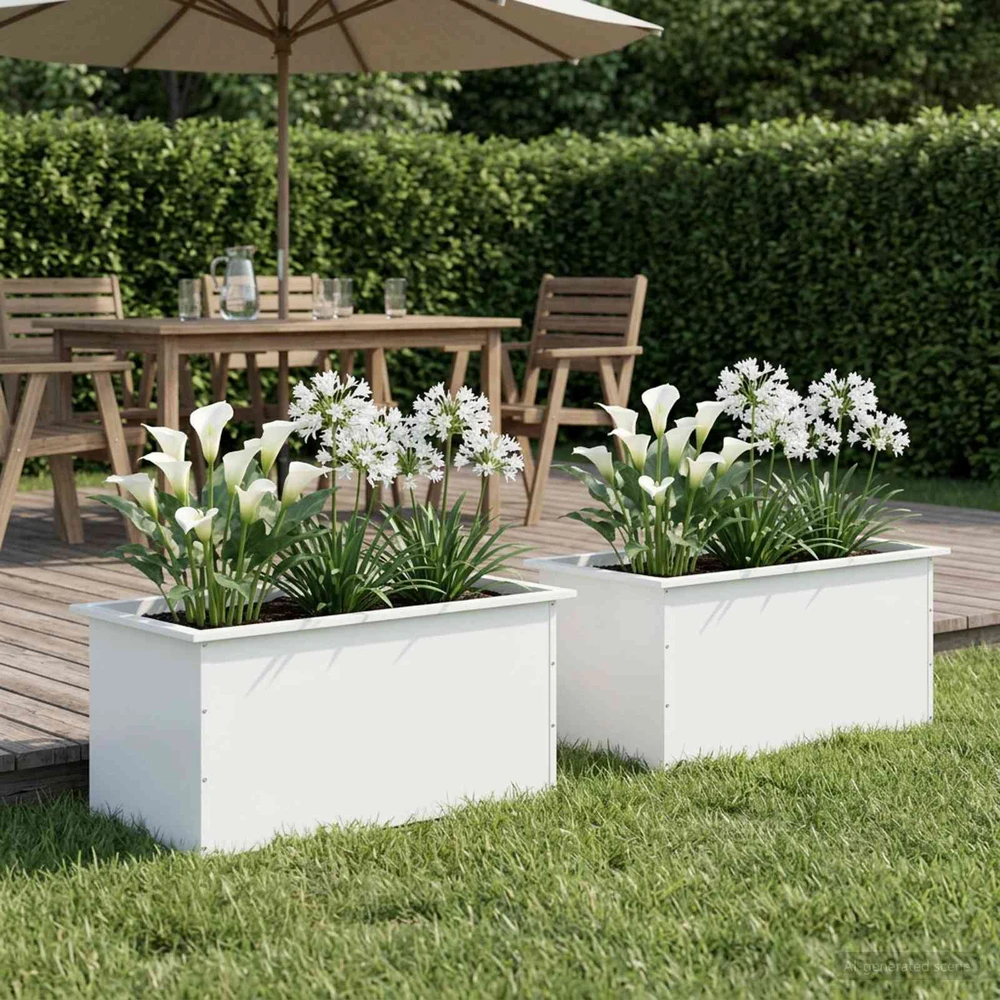 Sodo vazonas su LED 2 vnt. Balta 50 x 80 x 48 cm Plienas