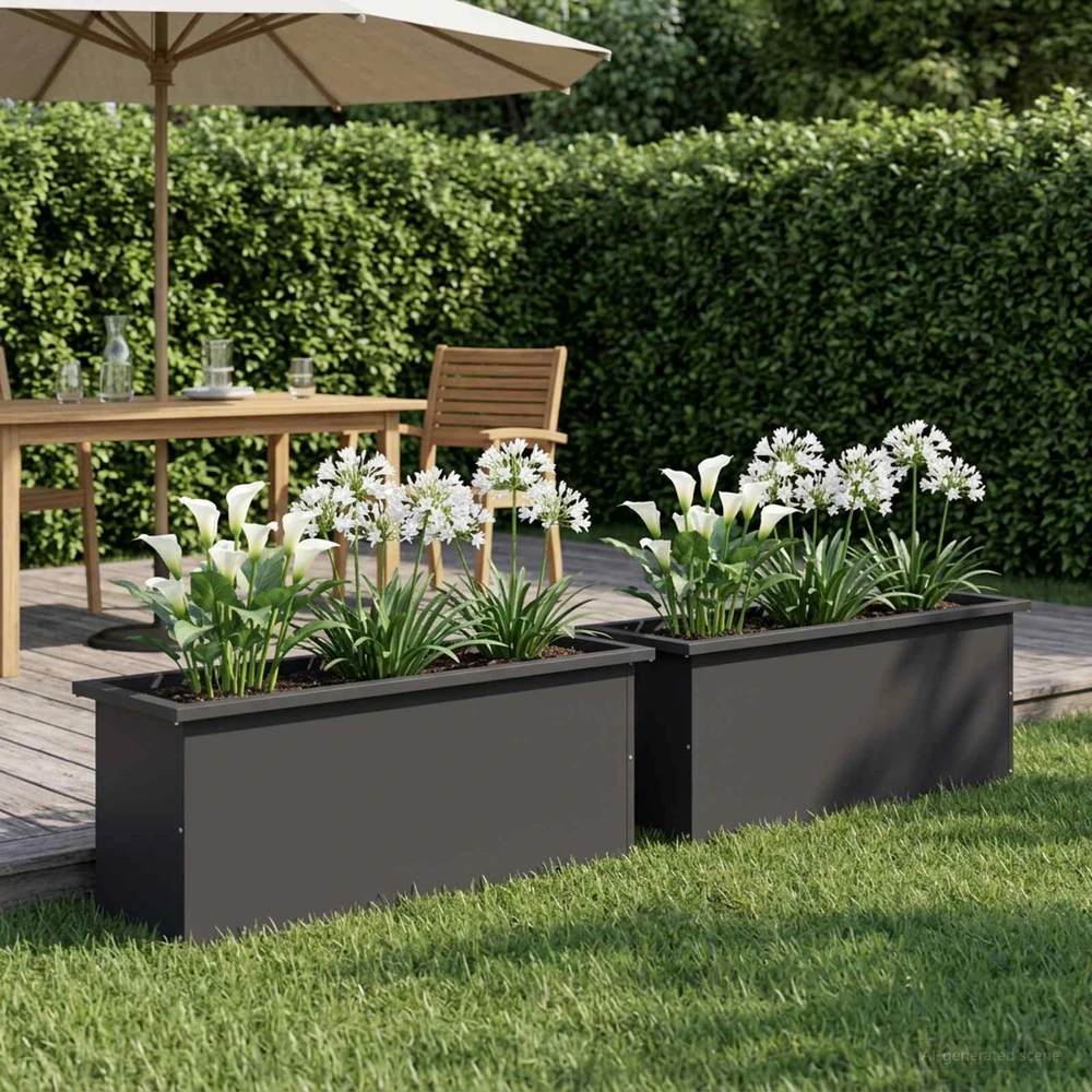 Sodo vazonas su LED 2 vnt. Juoda 30 x 100 x 30 cm Plienas