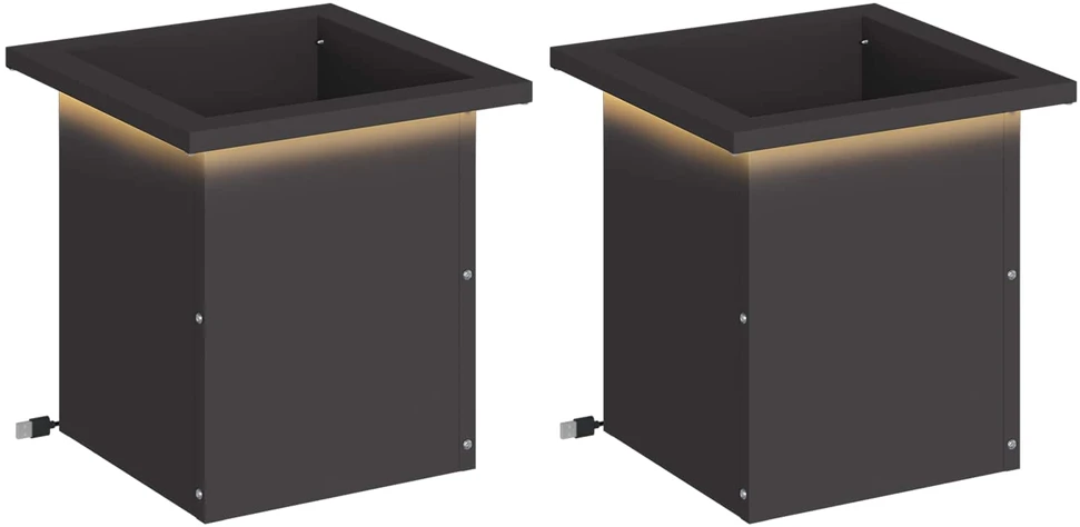 Sodo vazonas su LED 2 vnt. Juoda 30 x 30 x 30 cm Plienas
