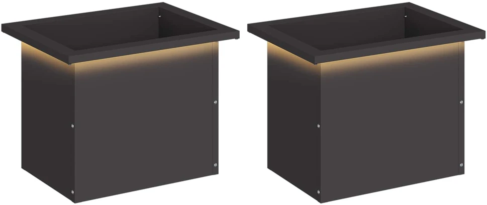 Sodo vazonas su LED 2 vnt. Juoda 30 x 40 x 30 cm Plienas