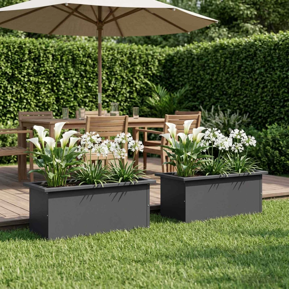 Sodo vazonas su LED 2 vnt. Juoda 30 x 60 x 30 cm Plienas