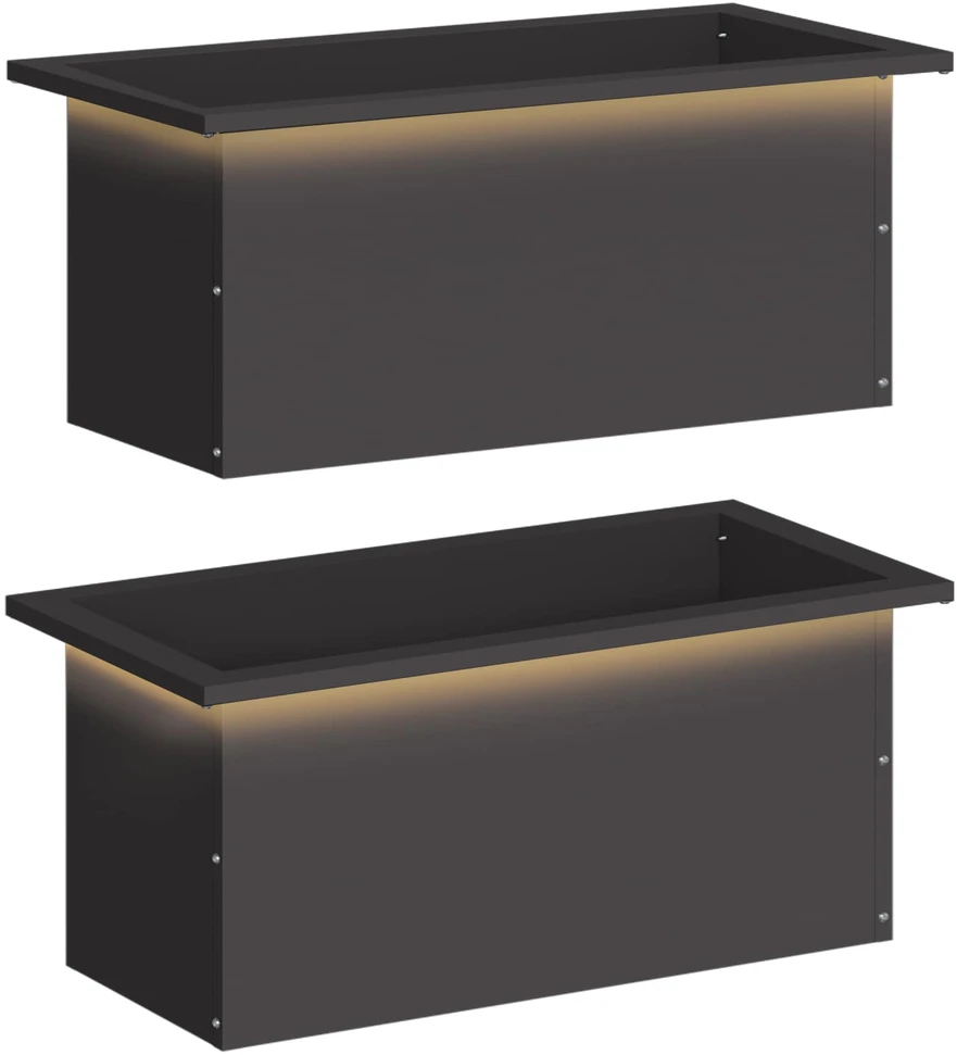Sodo vazonas su LED 2 vnt. Juoda 30 x 60 x 30 cm Plienas