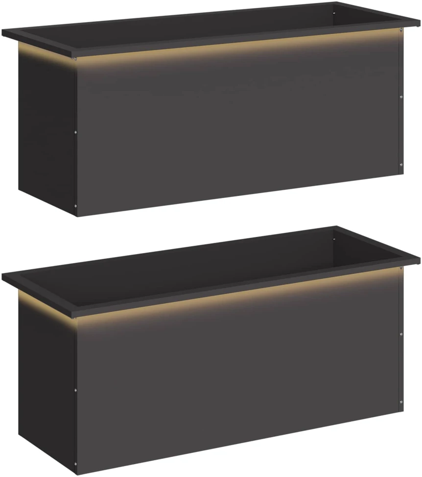 Sodo vazonas su LED 2 vnt. Juoda 40 x 100 x 40 cm Plienas