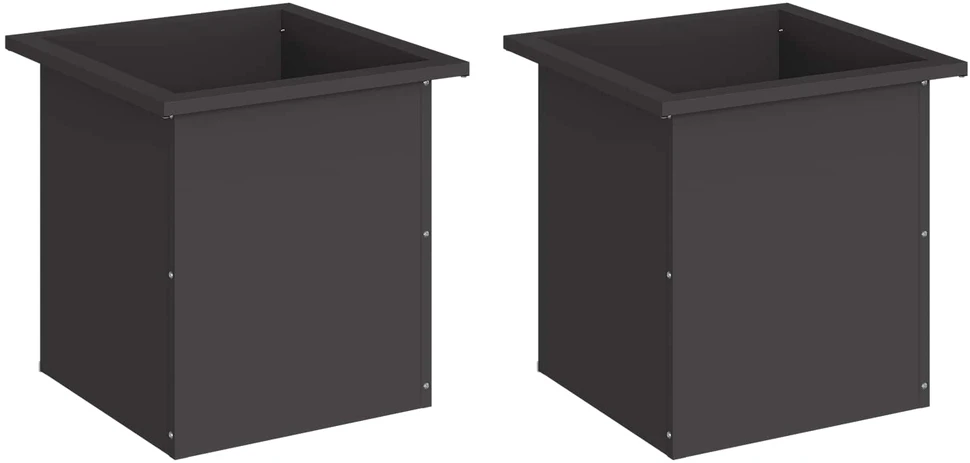 Sodo vazonas su LED 2 vnt. Juoda 40 x 40 x 40 cm Plienas