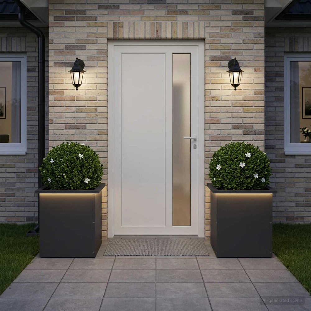 Sodo vazonas su LED 2 vnt. Juoda 40 x 40 x 40 cm Plienas