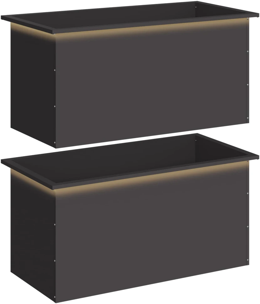 Sodo vazonas su LED 2 vnt. Juoda 50 x 100 x 48 cm Plienas