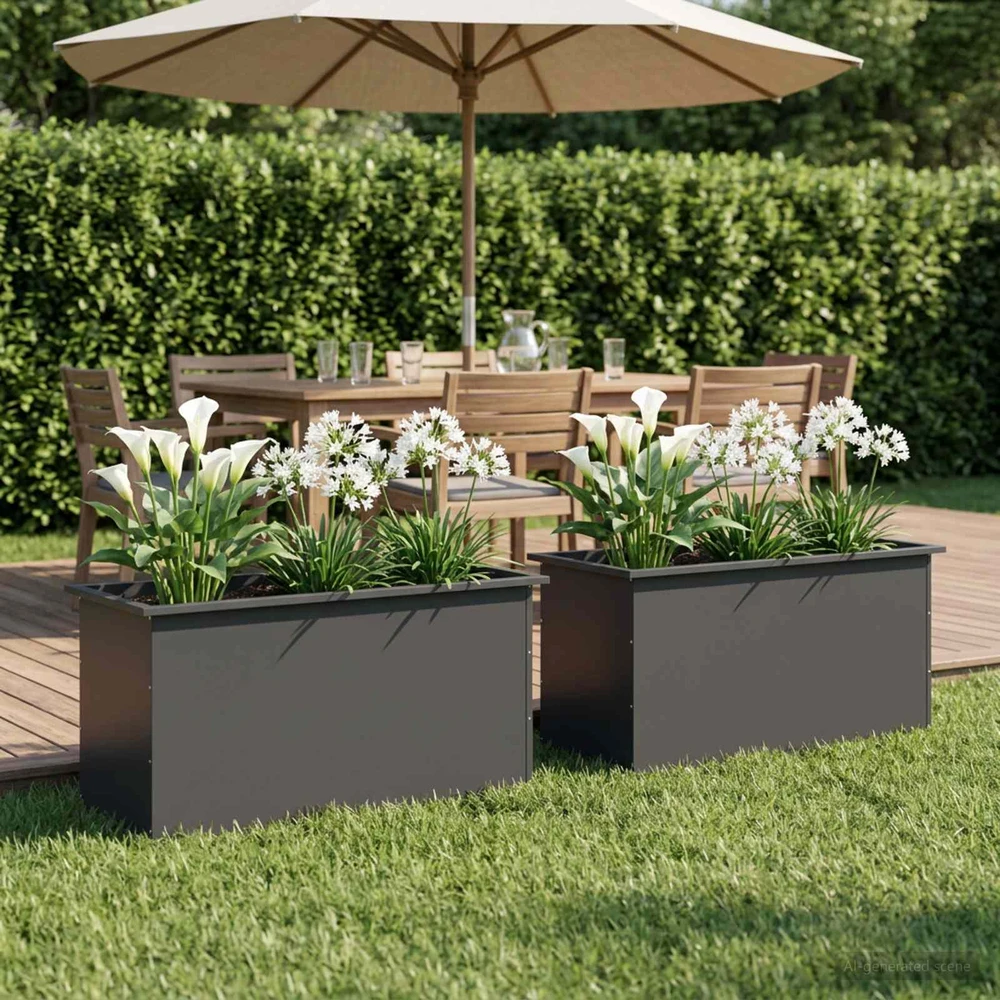 Sodo vazonas su LED 2 vnt. Juoda 50 x 100 x 48 cm Plienas
