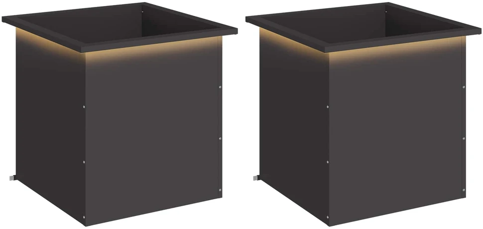 Sodo vazonas su LED 2 vnt. Juoda 50 x 50 x 48 cm Plienas