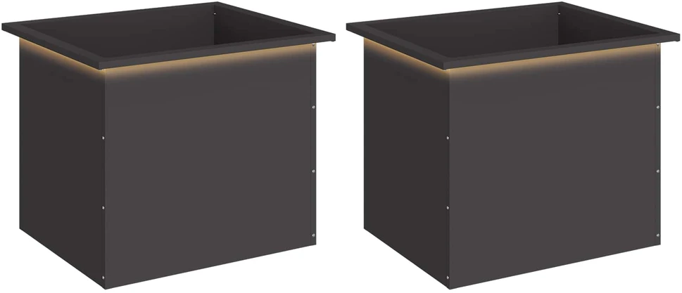 Sodo vazonas su LED 2 vnt. Juoda 50 x 60 x 48 cm Plienas