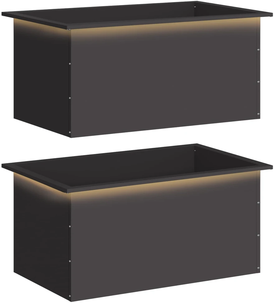 Sodo vazonas su LED 2 vnt. Juoda 50 x 80 x 48 cm Plienas