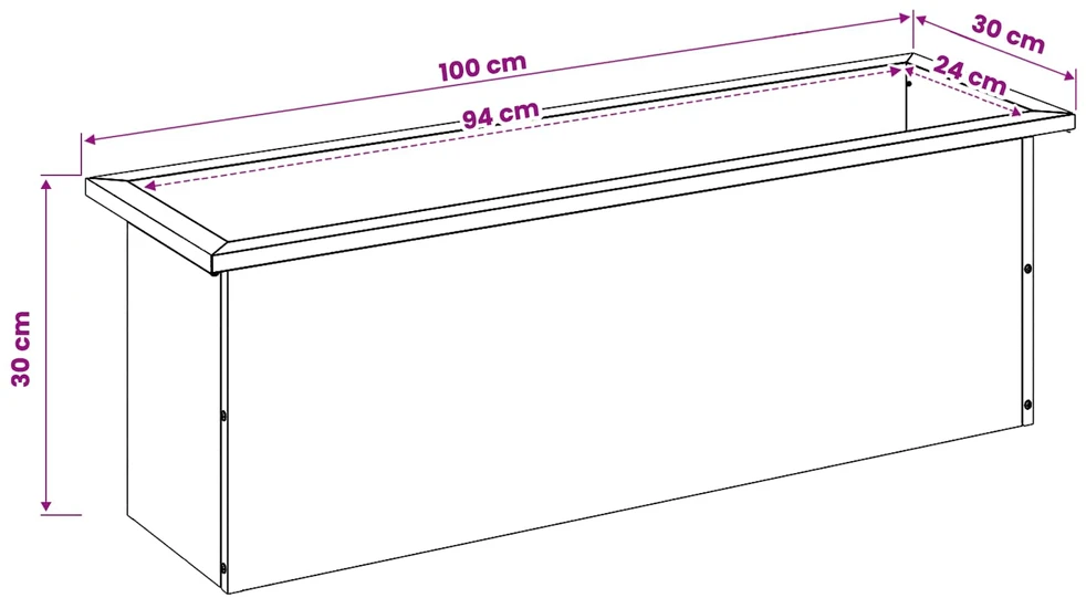 Sodo vazonas su LED 2 vnt. Rūdijanti 30 x 100 x 30 cm