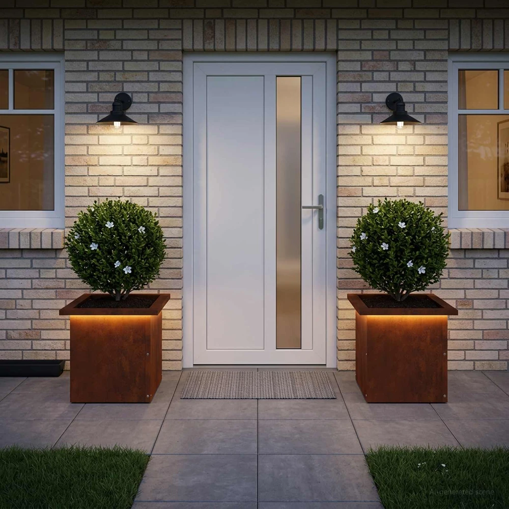 Sodo vazonas su LED 2 vnt. Rūdijanti 30 x 30 x 30 cm