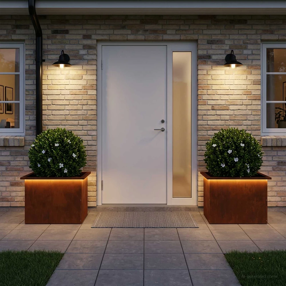 Sodo vazonas su LED 2 vnt. Rūdijanti 40 x 60 x 40 cm