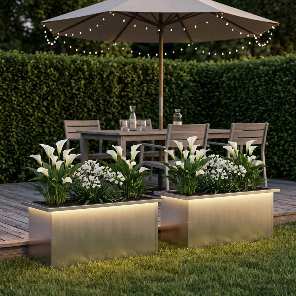 Sodo vazonas su LED 2 vnt. Sidabrinė 30 x 60 x 30 cm