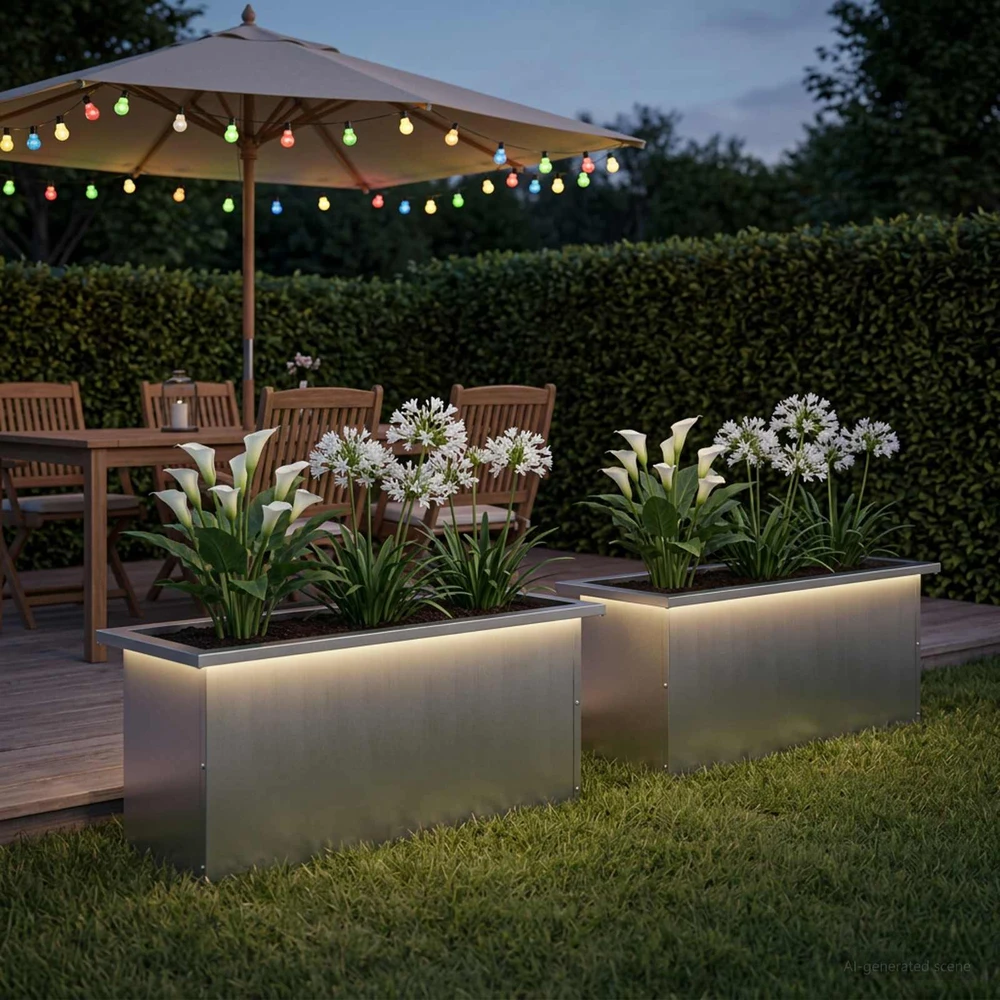 Sodo vazonas su LED 2 vnt. Sidabrinė 30 x 80 x 30 cm