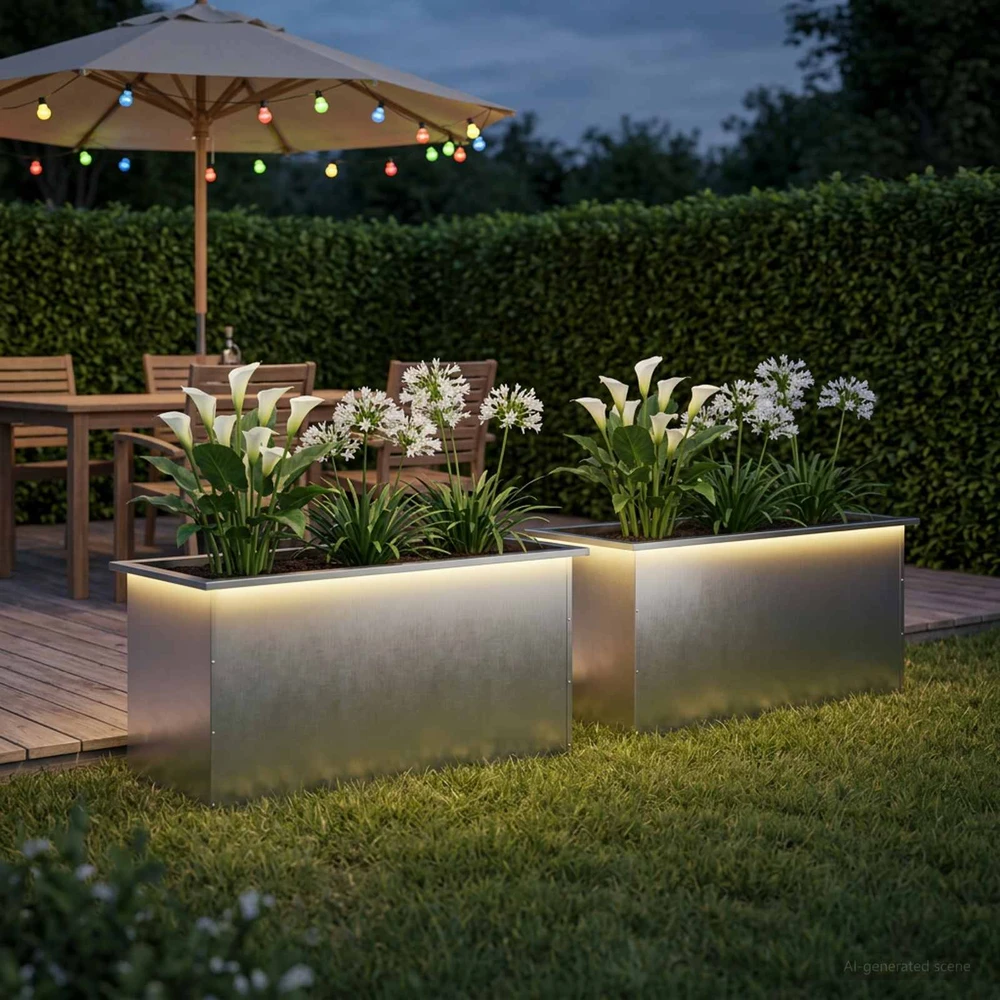 Sodo vazonas su LED 2 vnt. Sidabrinė 50 x 100 x 48 cm