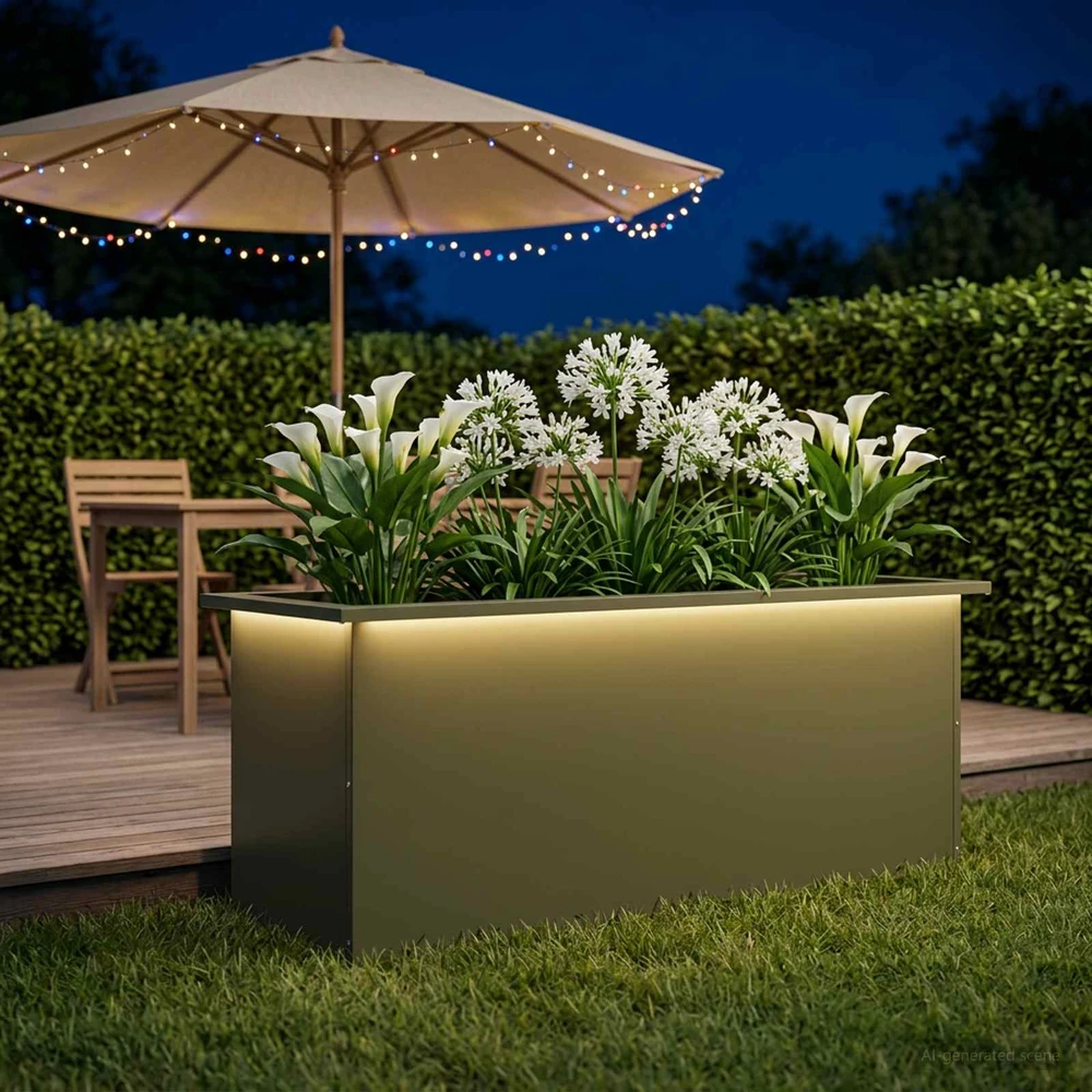 Sodo vazonas su LED Alyvuogių žalia 40 x 100 x 40 cm Plienas