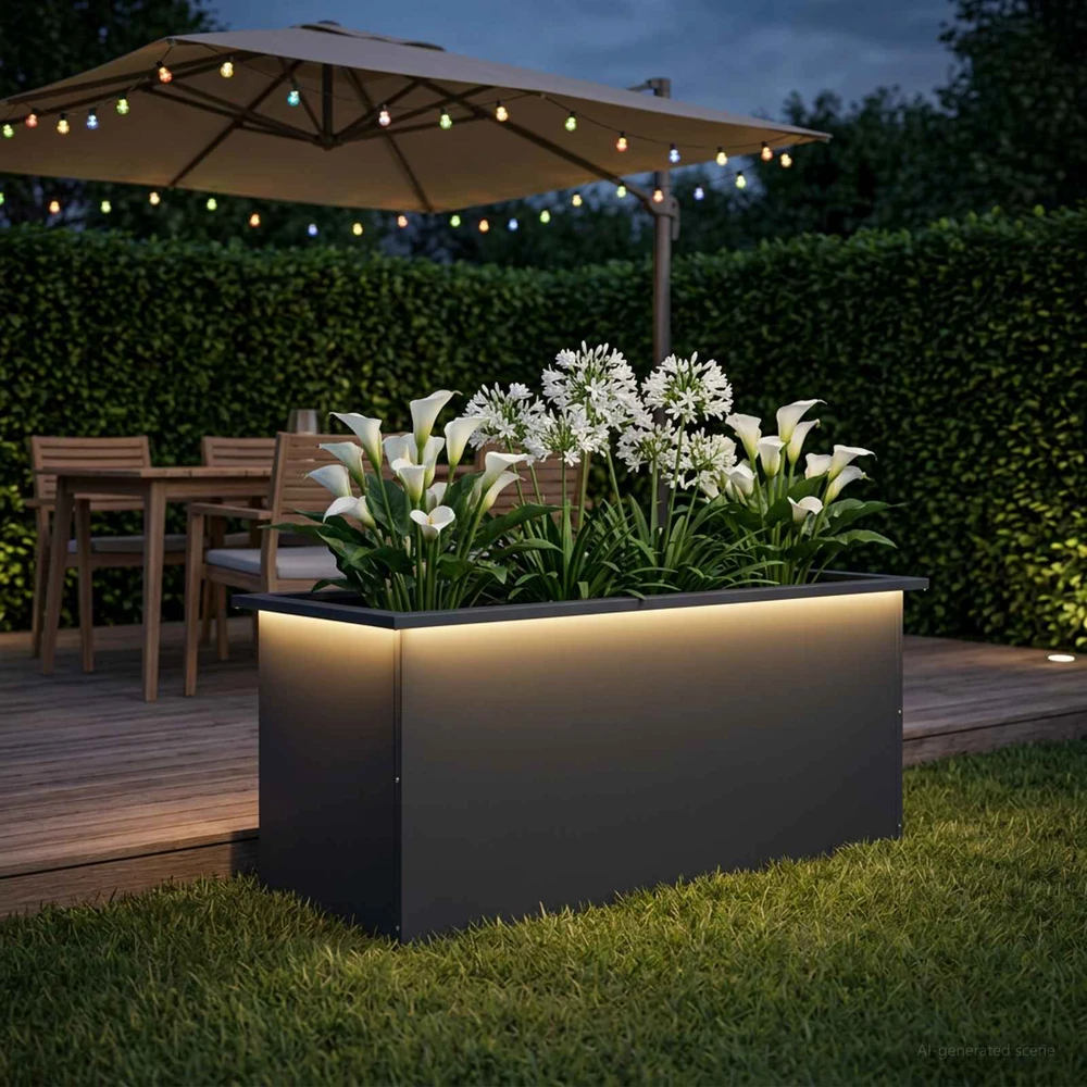 Sodo vazonas su LED Antracitas 40 x 100 x 40 cm Plienas