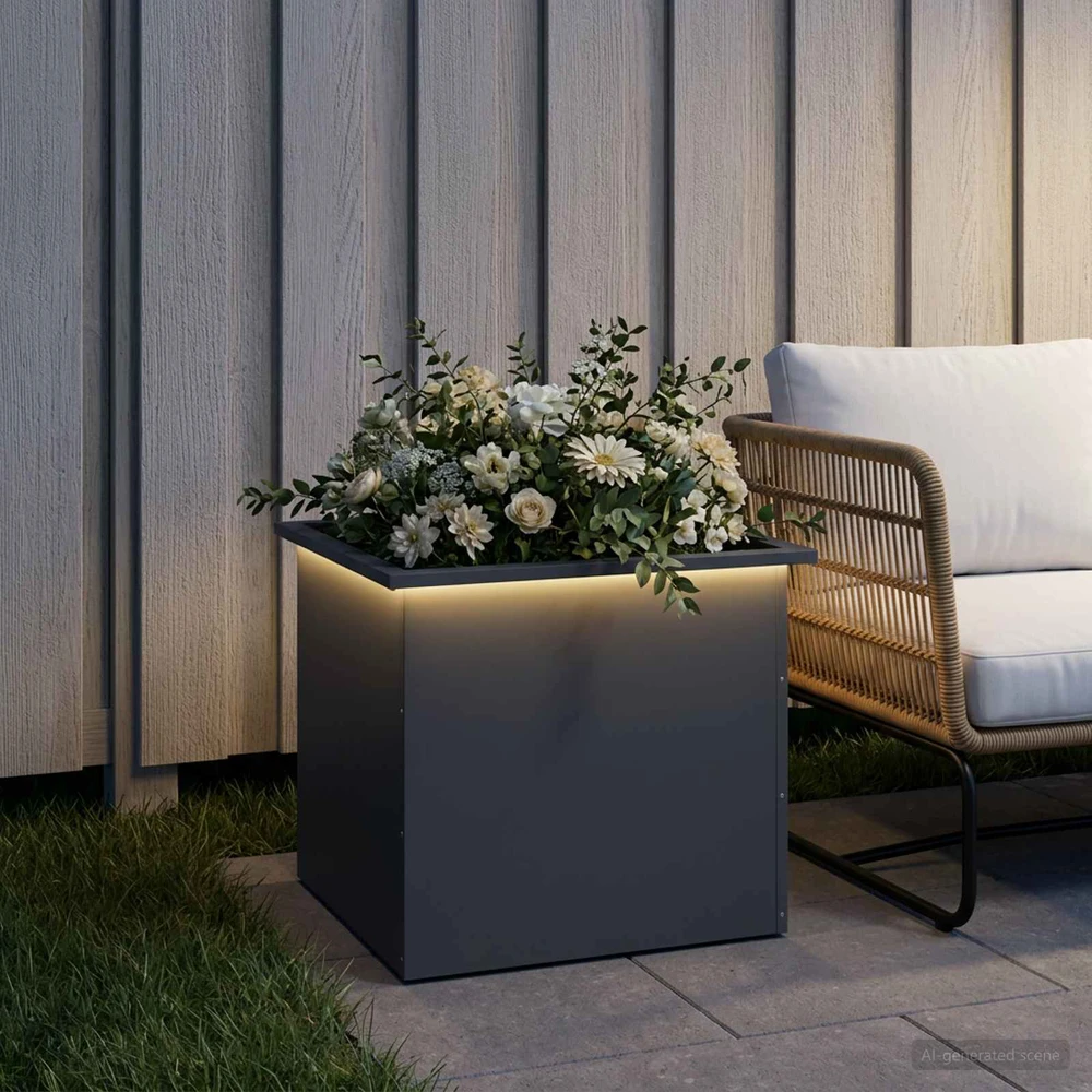Sodo vazonas su LED Antracitas 50 x 60 x 48 cm Plienas