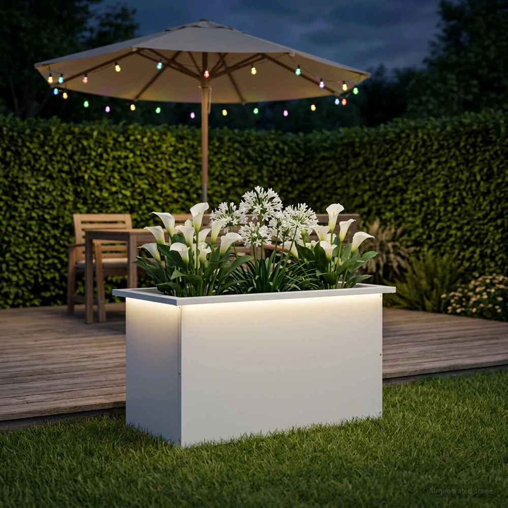 Sodo vazonas su LED Balta 40 x 80 x 40 cm Plienas