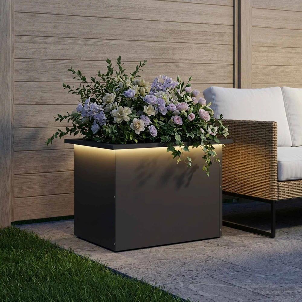 Sodo vazonas su LED Juoda 40 x 60 x 40 cm Plienas