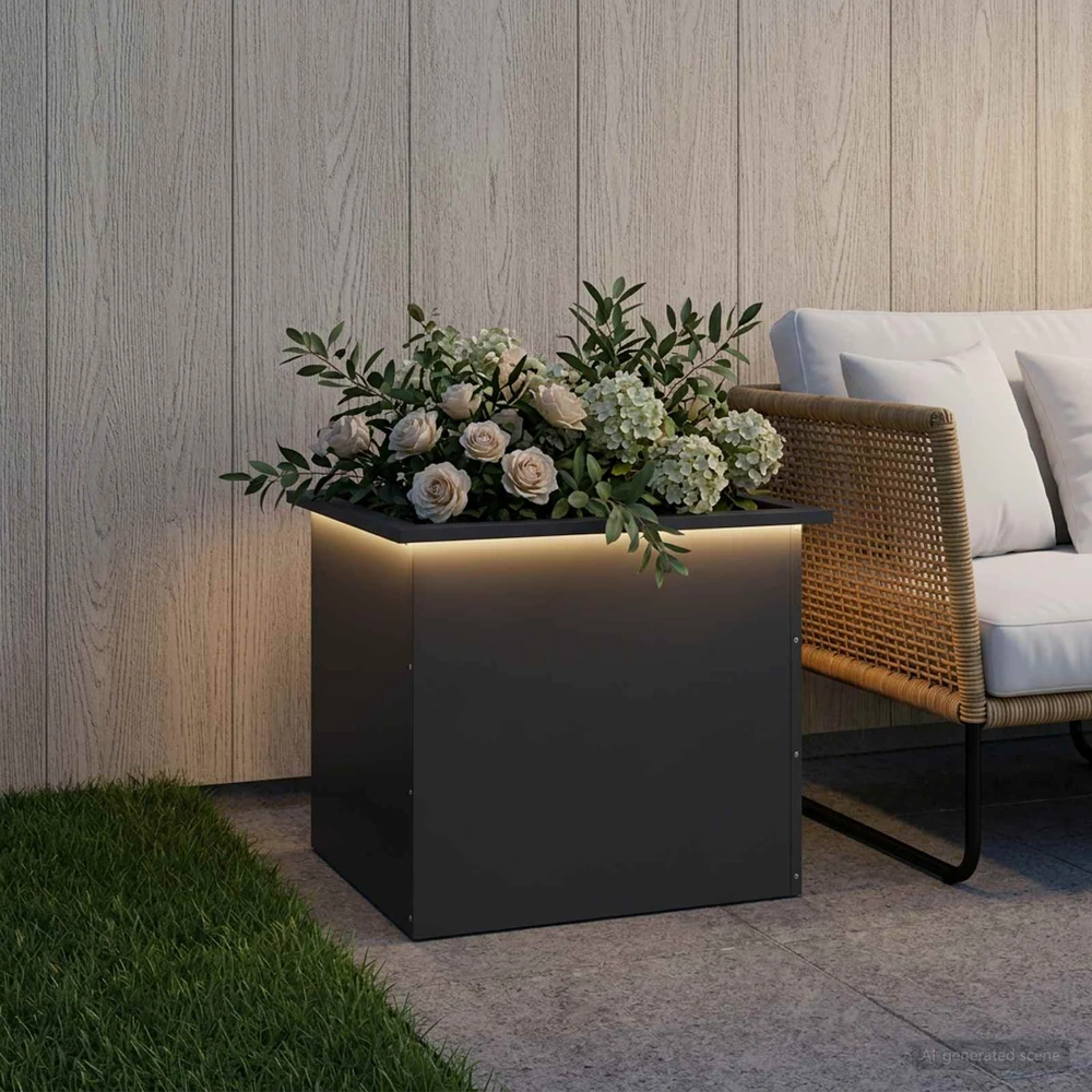 Sodo vazonas su LED Juoda 50 x 60 x 48 cm Plienas