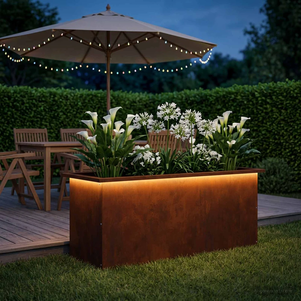 Sodo vazonas su LED Rūdijanti 40 x 100 x 40 cm