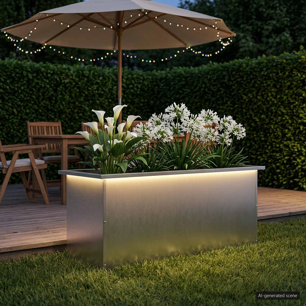 Sodo vazonas su LED Sidabrinė 40 x 100 x 40 cm