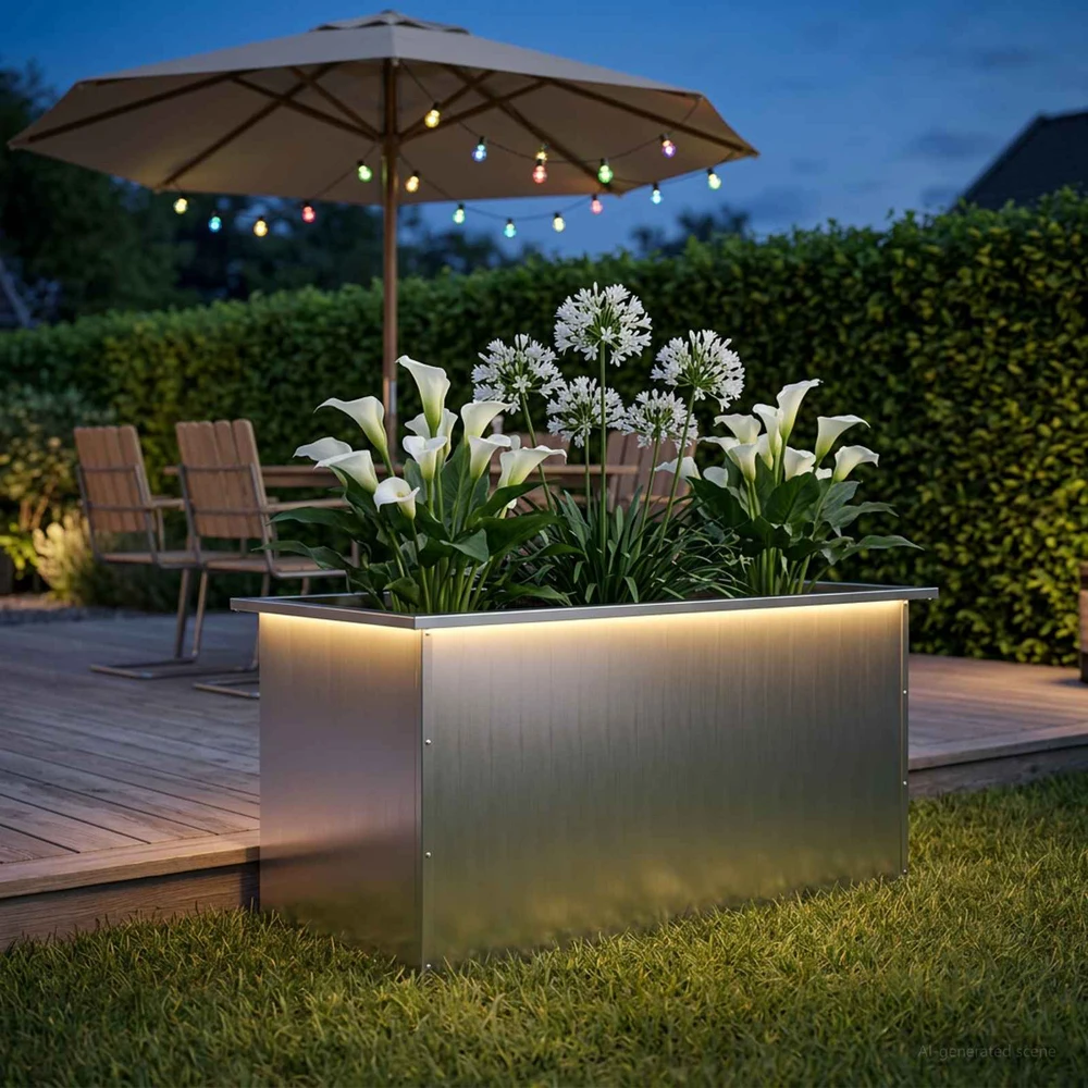 Sodo vazonas su LED Sidabrinė 50 x 100 x 48 cm