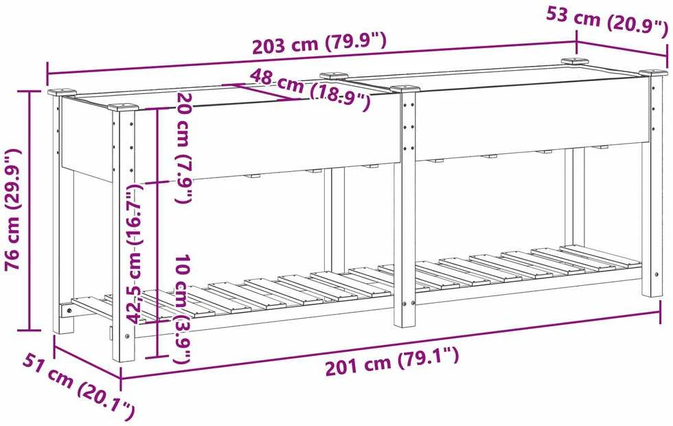 Sodo vazonas Smėlio 203 x 53 x 76,5 cm Kietasis pušinis medis
