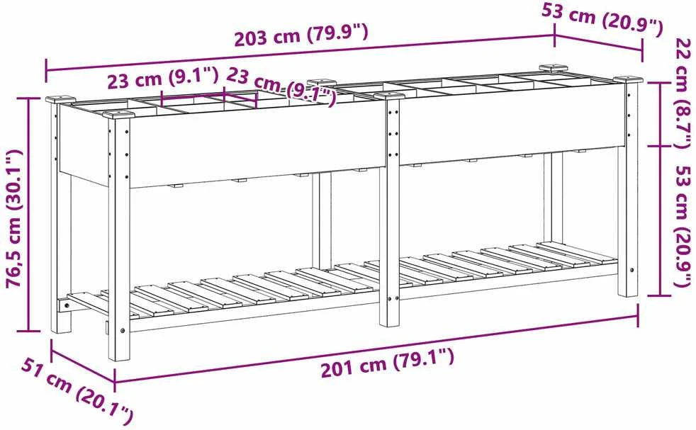 Sodo vazonas Smėlio 203,5 x 53 x 76,5 cm Kietasis pušinis medis