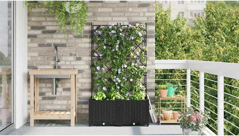 Sodo vazonas 2 vnt. Juoda 80 x 40 x 143 cm PP