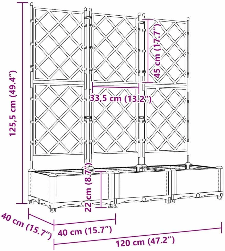 Sodo vazonas 3 vnt. Ruda 120 x 40 x 125,5 cm PP
