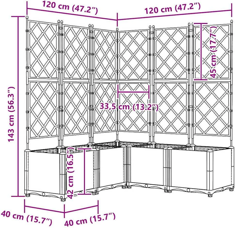 Sodo vazonas 5 vnt. Balta 120 x 120 x 143 cm PP